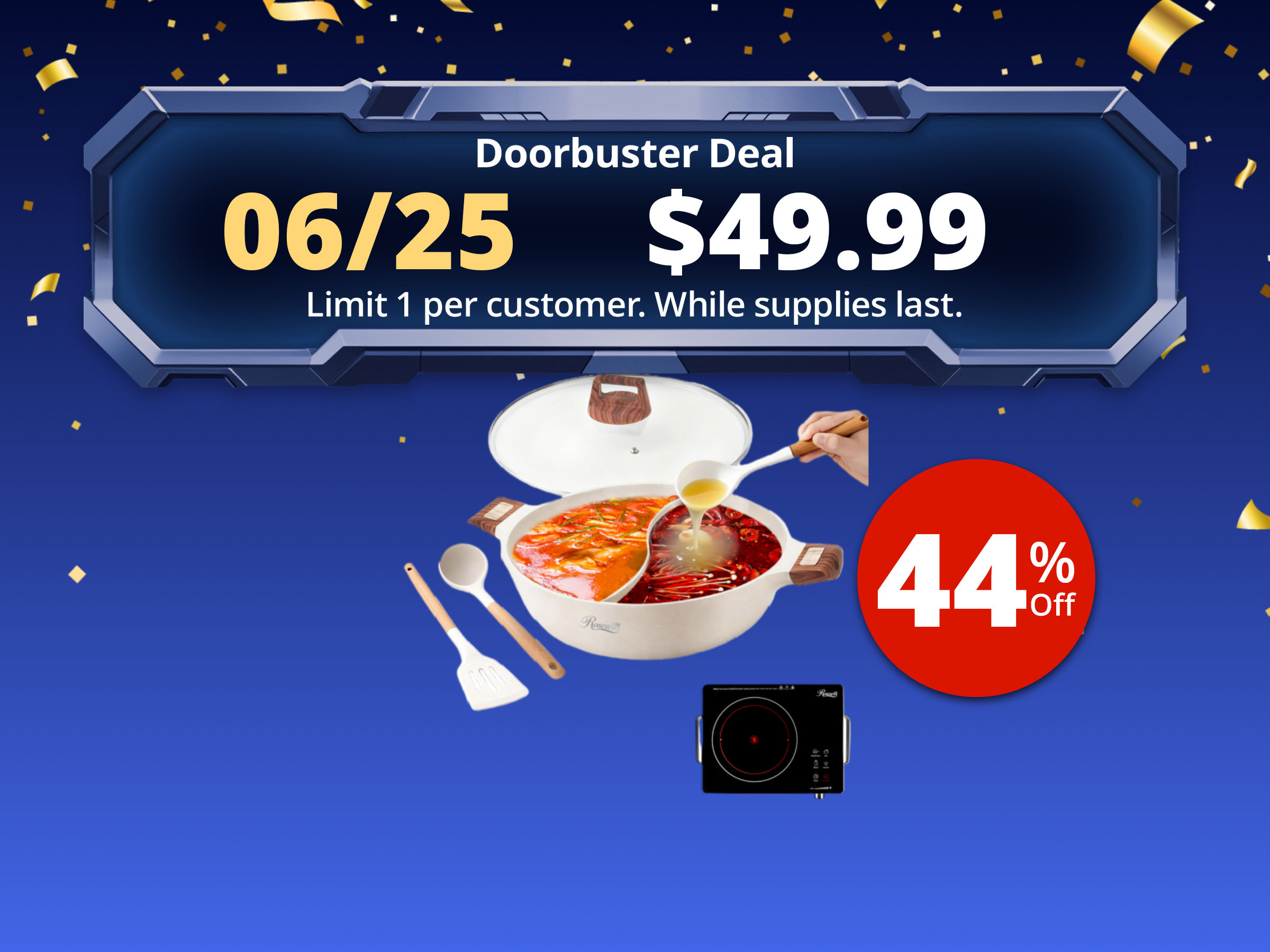 Rosewill 4.2QT Double Flavor Non-sticking Shabu Shabu Hot Pot with Divider, 13 inch Divided Stockpot for Cooking, Hot pot for Induction Cooktop and Gas Stove, Electric Burner, Silicon Soup & Ladle