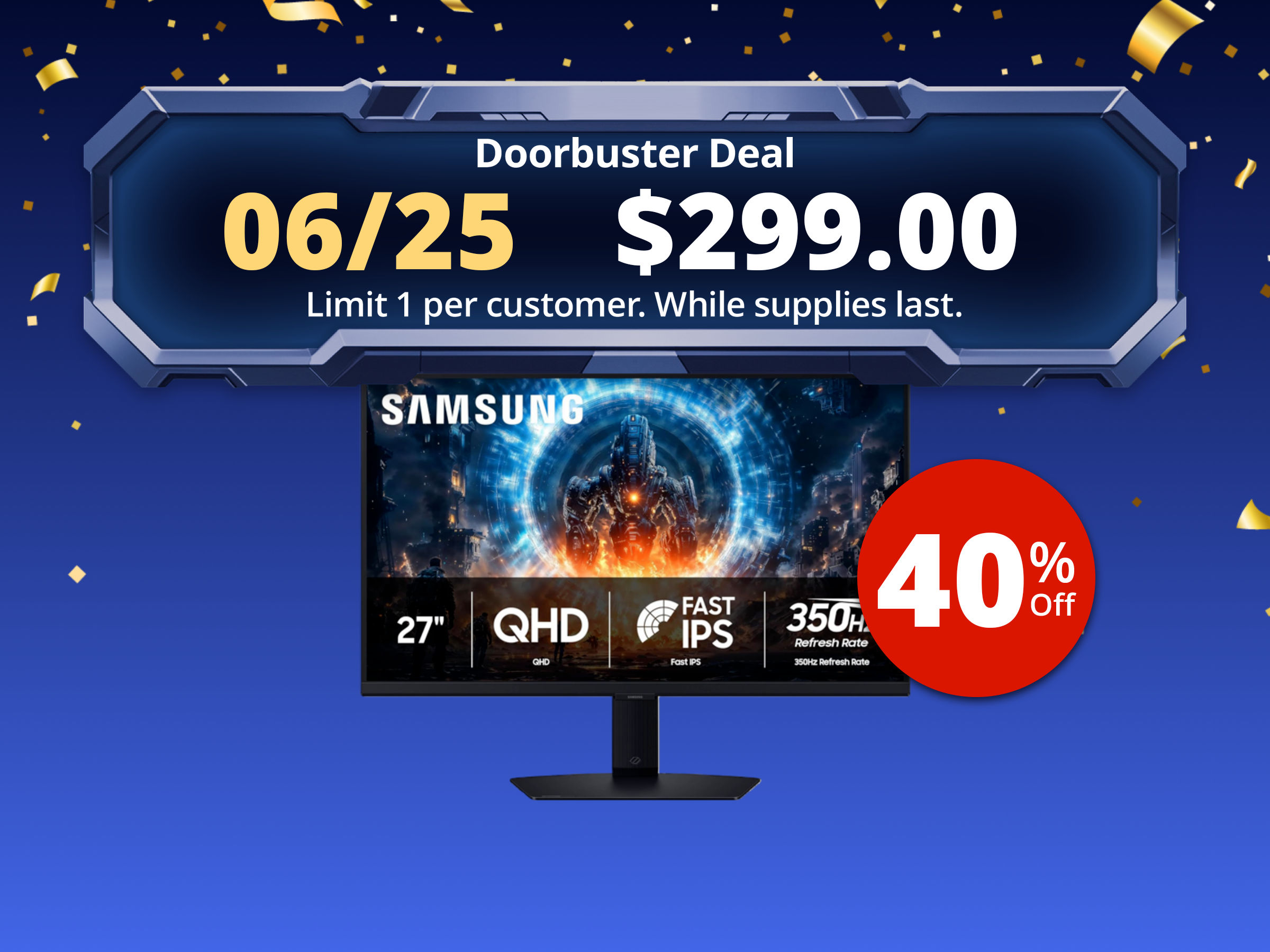 SAMSUNG Odyssey G6 27" QHD 2K 1440P 350Hz IPS AMD FreeSync Premium & G-Sync Compatible 1ms HDR400 Gaming Computer Monitor with Height Adjustable, Pivot, Swivel & Tilt Stand LS27FG60DENXZA