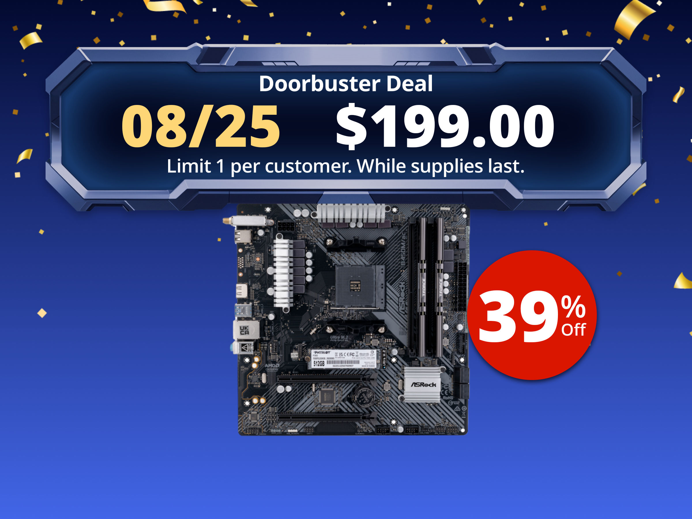 PC DIY Starter Kit – ASRock B450M/AC R2.0 AM4 Micro ATX WiFi Motherboard with Pre-Installed Team T-FORCE VULCAN Z 16GB (2x8GB) DDR4-3200 and Patriot P300 512GB NVMe M.2 SSD