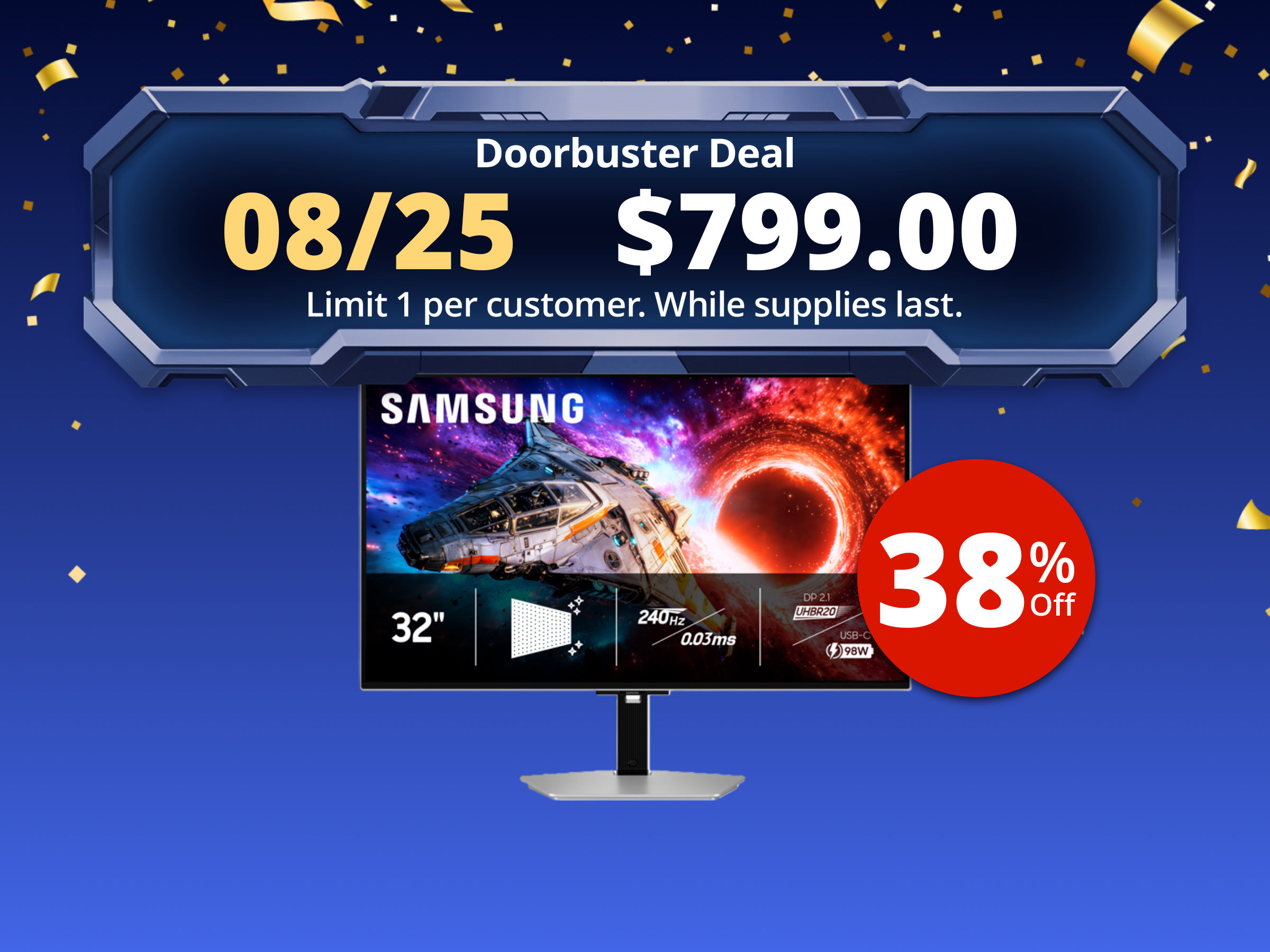 SAMSUNG Odyssey 32 inch UHD 4K 240Hz AMD  FreeSync Premium Pro (Adaptive Sync) HDR400 USB-C OLED Gaming Computer Monitor with Height Adjustable, Pivot, Swivel, Tilt Stand LS32HG802SNXZA