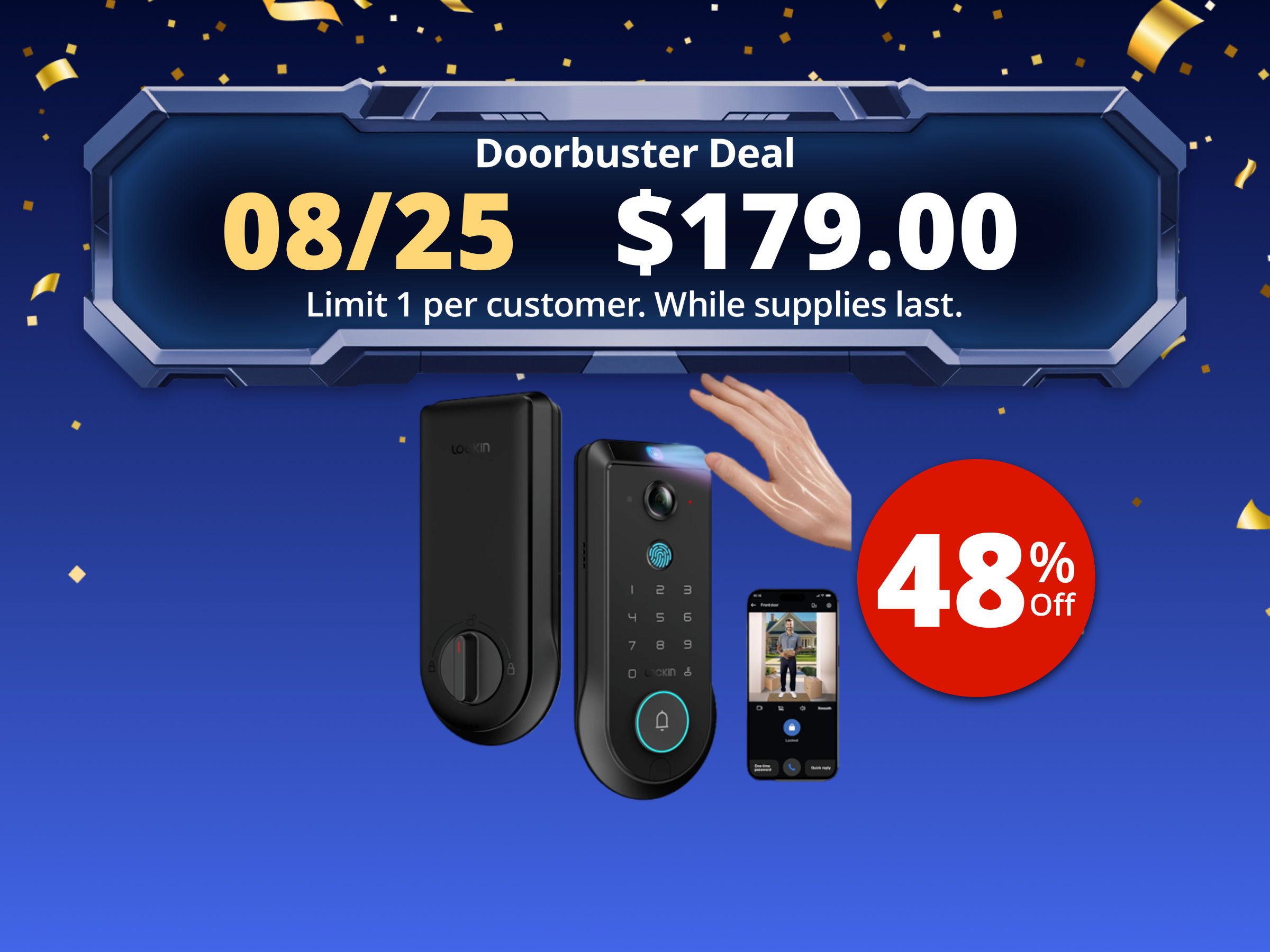 Lockin Veno Pro Palm Vein Video Smart Lock with 2K 180° Camera, Fingerprint Recognition, AI Motion Detection, IP65 Weatherproof, Remote App Control, 32GB Built-in Storage, No Monthly Fee