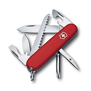 Victorinox Hiker Swiss Army Knife, 13 Function Swiss Made Pocket Knife with 2 Blades, Bottle Opener, Wood Saw and Phillips Screwdriver - Red $28.23 @Amazon