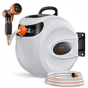 VEVOR 115' x 1/2" Retractable Garden Hose Reel w/ 9-Pattern Nozzle $70.78 Shipped