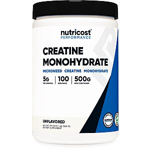 ($12.45 for 1st S&amp;S order) Nutricost Creatine Monohydrate Micronized Powderer 500G, 5000mg Per Serv (5g) - 100 Servings, 17.9 Oz