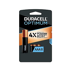 8 PACK Duracell Optimum Batteries with Power Boost Ingredients: AAA $7.49 or AA $7.99 +FS w/Prime