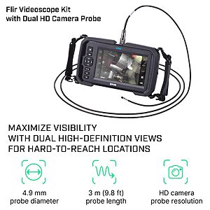 FLIR VS80 Dual HD Camera Probe Videoscope Kit with 4.9mm x 3m Long Camera Probe