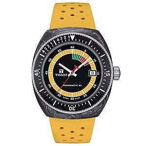 Tissot Unisex Sideral S Powermatic 80 316L Stainless Steel case with Black and Grey Marbled Forged Carbon Automatic Watches, Yellow, Rubber, 20 (T1454079705700) $714.99