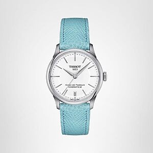 Tissot Womens Tissot Chemin des Tourelles Powermatic 80 34 mm 316L Stainless Steel case Automatic Watches, Light Blue, Leather, 18 (T1392071601100) $385