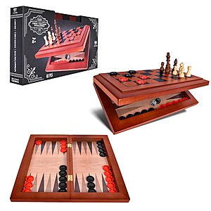 Elbow Room Games 3-in-1 Chess, Checkers & Backgammon Board Game Set &ndash; Portable, Folding Classic Strategy Games for Family Fun & Travel $13.17 @Amazon
