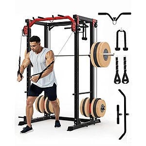 Garvee Power Cage, 2000LBS Multi-Functional Power Rack with Pulley System $309.37