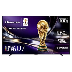 Hisense U7 Mini-LED ULED 4K UHD Best Premium Gaming Smart Google TV (2026 New) - Hi-QLED, Native 165Hz, VRR 288, from $699.99