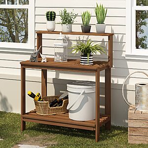 Furinno Tioman Outdoor Potting Bench with Storage Shelf, Natural $58.51