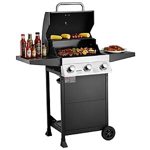 VEVOR Gas Grill, 3 Burner Propane Gas Grill with Spacious 338 SQ.In Grilling Area, Carbon Steel Enamel Grates, Outdoor 36,000 BTU Patio Garden BBQ Grills $179.90 @Amazon