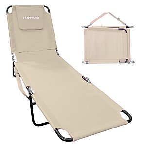 EASYGO PRODUCTS Pool Chair Chaise Lounge 2 Legs Support Polyester Material Reclining Backrest Head Rest Pillow Great for Beach, Home, Backyard, Outdoor $39.99