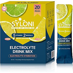 Syloni Electrolytes Powder Packets, Lemon Lime 20 Sticks, Sugar Free Hydration Packets Electrolyte Drink Mix with 7 Vitamins and Electrolytes, Keto Friendly, Vegan, Gluten Free
