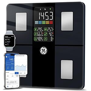GE Scale for Body Weight, Body Fat, BMI, Muscle Mass, Smart Bathroom Scales with 14 Body Composition Metrics with Large Display, Accurate Bluetooth Weighing Machine with Fitness App, 400 lbs, Black
