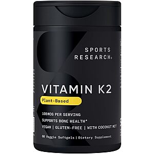 Select Accounts: 60-Count Sports Research 100mcg Vitamin K2 Veggie Softgels w/ Coconut MCT Oil $9.69 w/ S&S & More + Free Shipping w/ Prime or on $35+