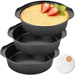 3-Pack BEWOS 6" Nonstick Carbon Steel Cake Pans w/ Handles + 100-Count Parchment Paper $9.99 + Free Shipping w/ Prime or on $35+