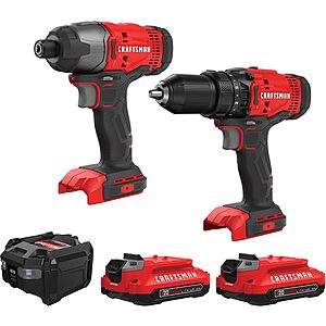 CRAFTSMAN V20 MAX Cordless Drill Driver and Impact Driver Set, Power Tool Set with 2 Batteries and Charger, LED Work Light, 2 Bits, Bag (CMCK200C2)