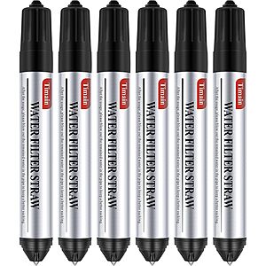 Timain 6 Pack Mini Water Filter Straws,Water Purifier Survival for Emergency Preparedness,Break Glass,Travel,Camping, Hiking,Fishing,Hunting (6)