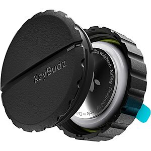 Keybudz Covert AirTag Mount - The Ultra Secure Waterproof AirTag Stick-On Rugged Holder Case | 3M VHB Adhesive for Luggage, Car, Bike & More (Black, 1 Pack)