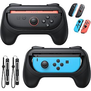 [Switch 1/2 Compatible] FASTSNAIL Grips for Nintendo Switch 2(2025)/1&OLED for Joy-Con 2, Wear-Resistant & Anti-Slip Controller Grips Handle Kit, Switch 2 Joypad Holder Accessories (Black,Black)