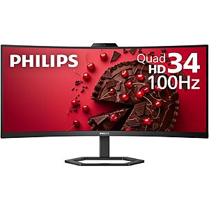 Philips 34" 3440x1440 UltraWide QHD 100Hz Curved VA Monitor w/ Windows Hello Webcam & USB-C Docking (34E1C5600HE) $309.99 + Free Shipping