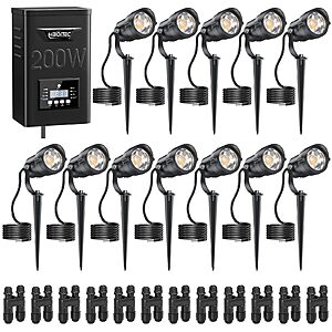 12W Landscape Lighting Kit with 200W Low Voltage Transformer, LED Outdoor Spotlights Wire Sold Separately, $76.58