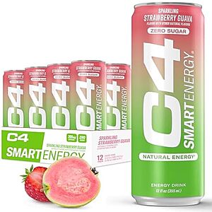 C4 Smart Energy Drink - Sugar Free Performance Fuel & Nootropic Brain Booster, Coffee Substitute or Alternative | Strawberry Guava 12 Oz - 12 Pack
