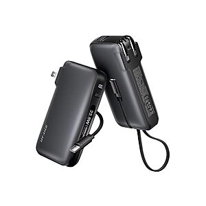 $11.99 | JOYFAR 10,000mAh USB-C Powerbank with Cable & Plug (Black) at Woot!