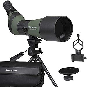 Celestron 52329 LandScout 80mm Angled Spotting Scope with Rubber Armour, Fully Coated Optics, 20–60x Zoom Eyepiece, Tabletop Tripod and Smartphone Adapter, Green