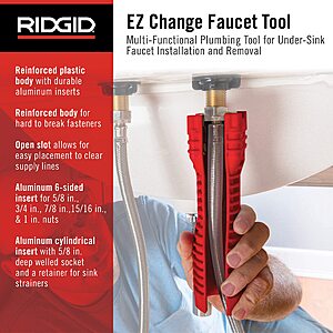 $22.99 | Ridgid EZ Change Plumbing Wrench Faucet Installation & Removal Tool at Amazon