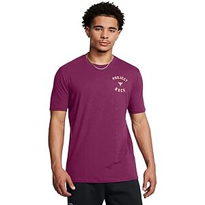 Under Armour Men's Project Rock 7 Short Sleeve T Shirt, (505) Purple Gemini / / Flare Orange, X-Large