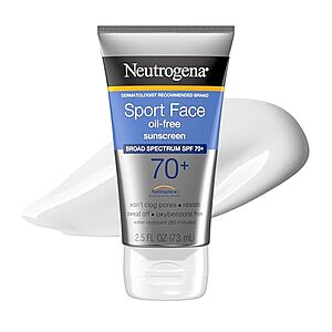 Neutrogena Sport Face Sunscreen Lotion SPF 70+ Oil Free Sweat and Water-Resistant Broad Spectrum UVA UVB Protection Oxybenzone-Free for Active Lifestyles, 2.5 fl oz