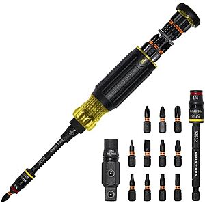 Klein Tools 32516HD KNECT 16-in-1 Impact-Rated Hybrid Screwdriver/Nut Driver, Magnetic, Flip Socket, 11 Bits, 2 Nut Drivers, 3/8-Inch Square Adapter