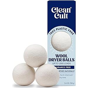 Cleancult Wool Dryer Balls (3 Count) - Made from 100% New Zealand Wool - Biodegradable Dryer Balls - Shorten Dry Times, Soften Clothes, and Stop Static Cling - Lasts up to 1000 Loads