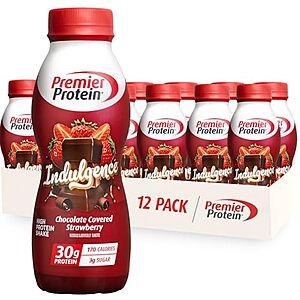 [Prime, SnS] $18.27* | 12-Pack 11.5-Oz Premier Protein Indulgence 30g Protein Shake (Chocolate Covered Strawberry) at Amazon