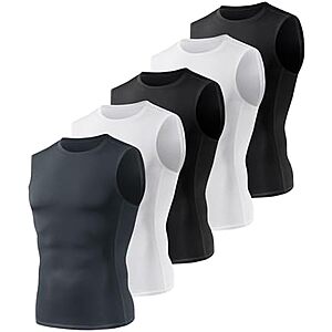 BOOJO 5 Pack Compression Shirt Men - Sleeveless Tank Top Workout Athletic Gym Quick Dry Base Layer Udershirts for Running