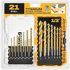 $20.98* | DEWALT 21-Piece Titanium Nitride Coated Pilot Point Drill Bit Set w/ Case (DW1361) at Amazon
