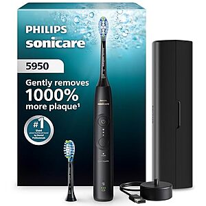 Philips Sonicare 5950 Series Electric Toothbrush, with Pressure Sensor, for Sensitive Gums, 6 Brushing Settings, SmarTimer, BrushPacer, 21-Day Runtime, Travel Case, Black, HX7131/03