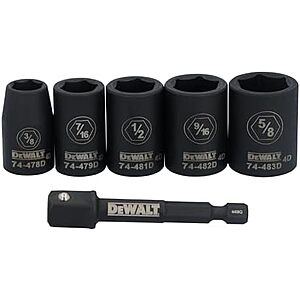 DEWALT Socket Set, 6 Pcs 3/8 Drive Impact Standard SAE Socket Set, 6 point, 3/8 Inch to 5/8 Inch, Includes 1/4 inch Adapter (DWAFSFSET6)