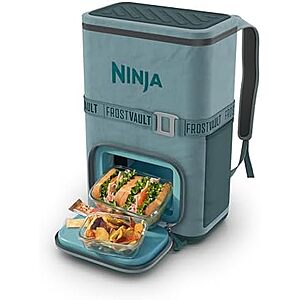 Ninja Backpack Cooler | FrostVault Go 24 Can Soft Cooler | Leakproof Zipper with Built in Can Opener, 2 Ice Packs & Dry Storage Drawer | for Hiking, Camping & More | Halocline Green | FF124TL