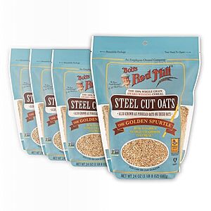 Bob's Red Mill Steel Cut Oats, 24oz (Pack of 4) - Non GMO, Whole Grain, Vegan, Kosher