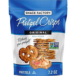 Snack Factory Original Pretzel Crisps, Non-GMO, 7.2 oz Resealable Bag