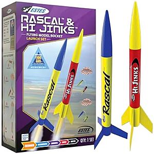 Estes 1499 Rascal and Hijinks Rocket Launch Set, Prebuilt Beginner Flying-Rocket-Model Set for Ages 10+, Includes Launch Pad System