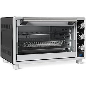 Amazon Basics 6-Slice 23-QT Toaster Oven with Built-In Air Fryer, 7-In-1 Cooking Options, 60-Min Timer & Adjustable Temperature (200°F - 450°F), With Accessories, 1500W, Stainless Steel, Silver/Gray