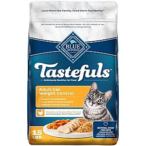 Blue Buffalo Tastefuls Chicken & Brown Rice Recipe Adult Dry Cat Food Weight Control, Real Chicken First, Deliciously Healthy Natural Cat Food, Supports Digestive Care and Coat Health, 15 lbs.