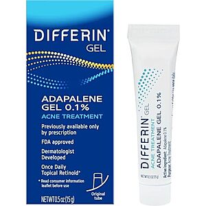 Differin Acne Treatment Gel, 30 Day Supply, Retinoid Treatment for Face with 0.1% Adapalene, Gentle Skin Care for Acne Prone Sensitive Skin, 15g Tube (Packaging May Vary)