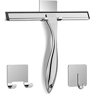 $9.48* | Docrok All-Purpose Stainless Steel Shower Squeegee w/ 2x Adhesive Hooks at Amazon