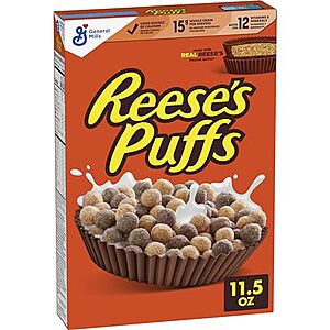[SnS, AC] $9.35 | 5 &times; 11.5-Oz Reese's Puffs Chocolatey Peanut Butter Breakfast Cereal ($1.87 each) at Amazon